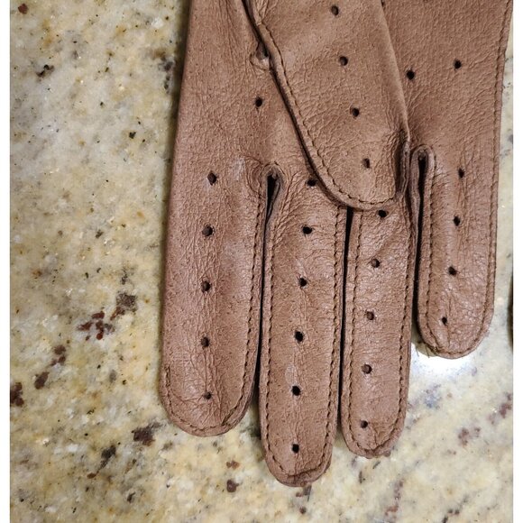 New! Women's Size S Brown Pigskin Leather Driving Gloves Knuckle Holes Stitching - Picture 7 of 12